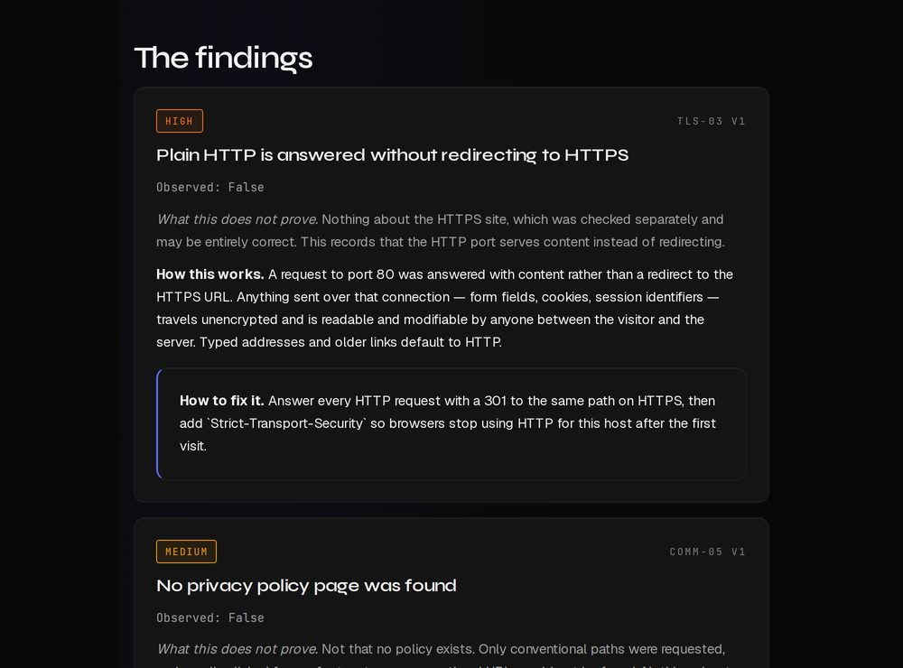 A finding in the Preflight report: what was observed, how the mechanism works, what it does not prove, and the change that fixes it.